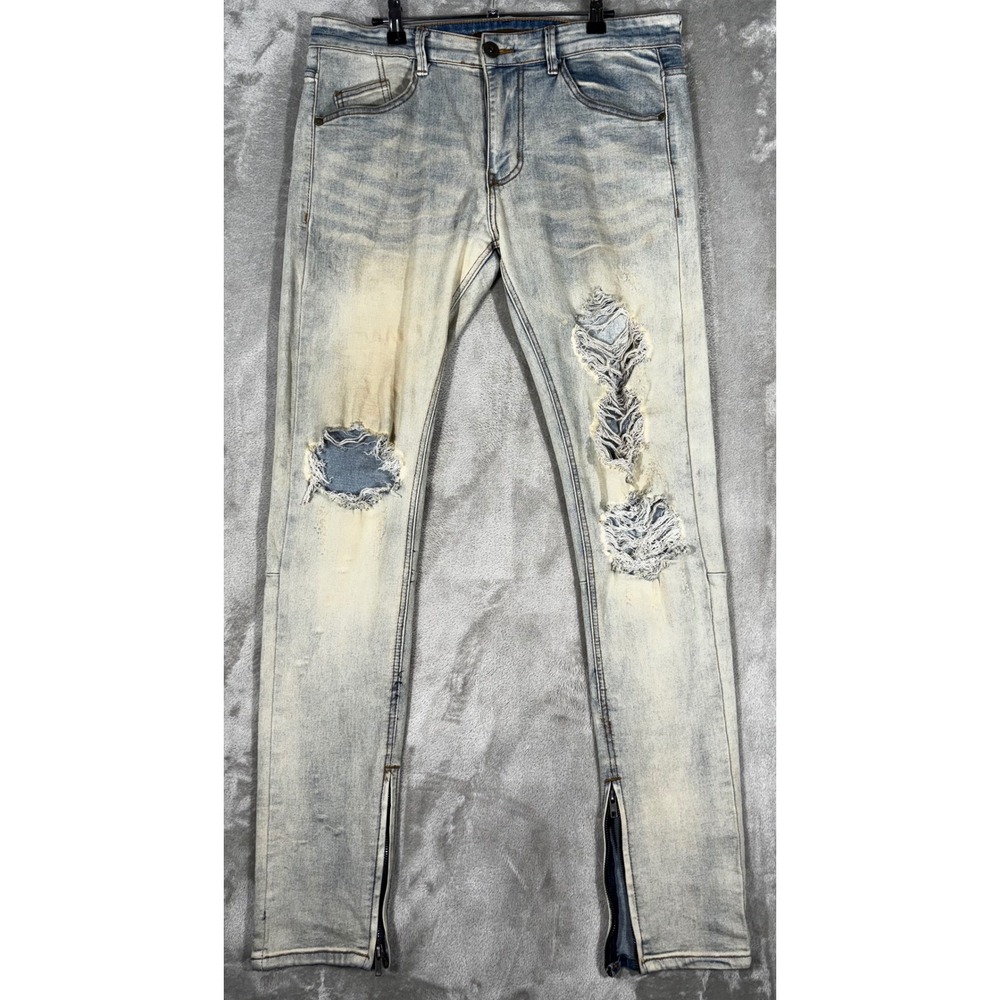 KDNK 1141411 Jeans Distressed Mens 32‎ Light Blue Ankle Zip Streetwear